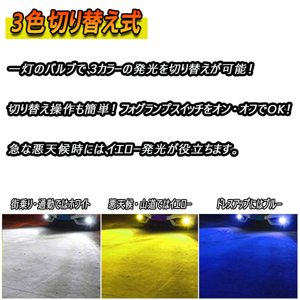 ライドウ / GTO H5.8-H13.8 Z15・16A フォグランプ H3 LED 3色切り替え ホワイト イエロー ブルー
